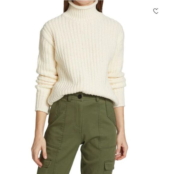 Barbour Sweater Womens 10 Rockcliffe Chunky Rib Knit Turtleneck Aran Cream Chic - Picture 1 of 14